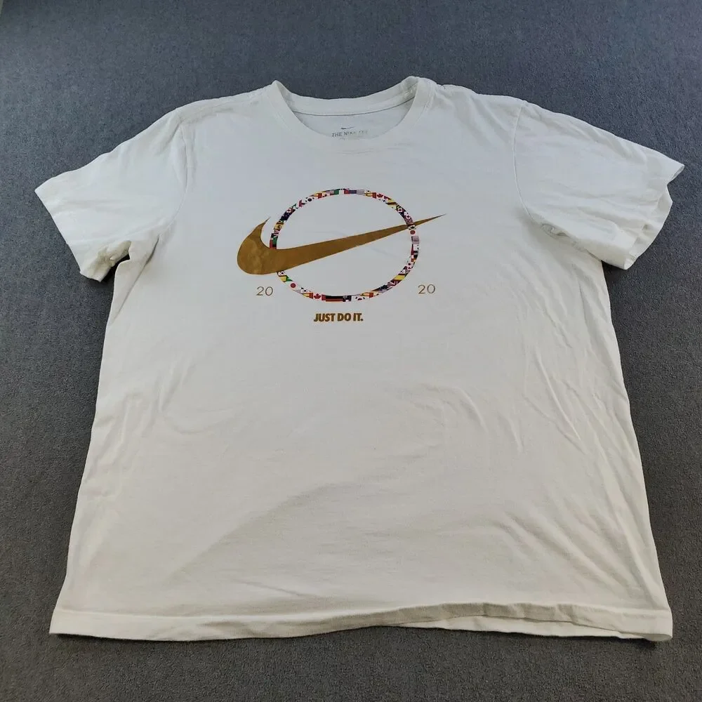 Nike 2020 World Flags Swoosh Graphic T-Shirt White Men's Size Large